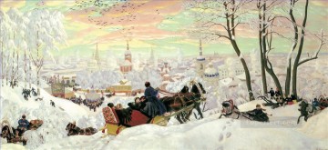 shrovetide revellers Painting - arriving for shrovetide 1916 Boris Mikhailovich Kustodiev